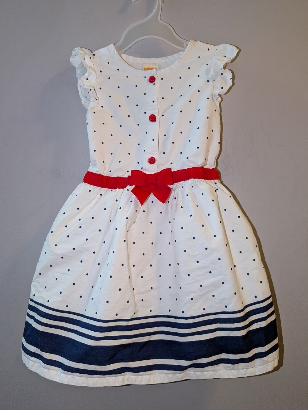 🎀 Gymboree Star Spangled Summer White Polka Dot Dress Red Bow Toddler Girls 2T